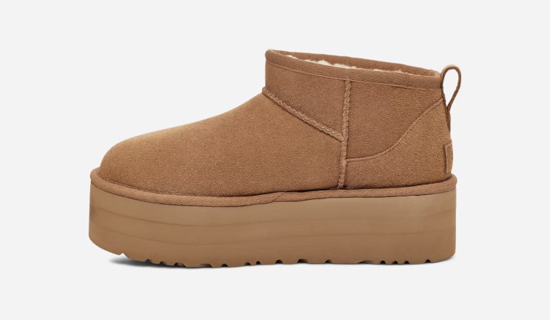 ® Women's Classic Ultra Mini Platform Suede Classic Boots in Chestnut