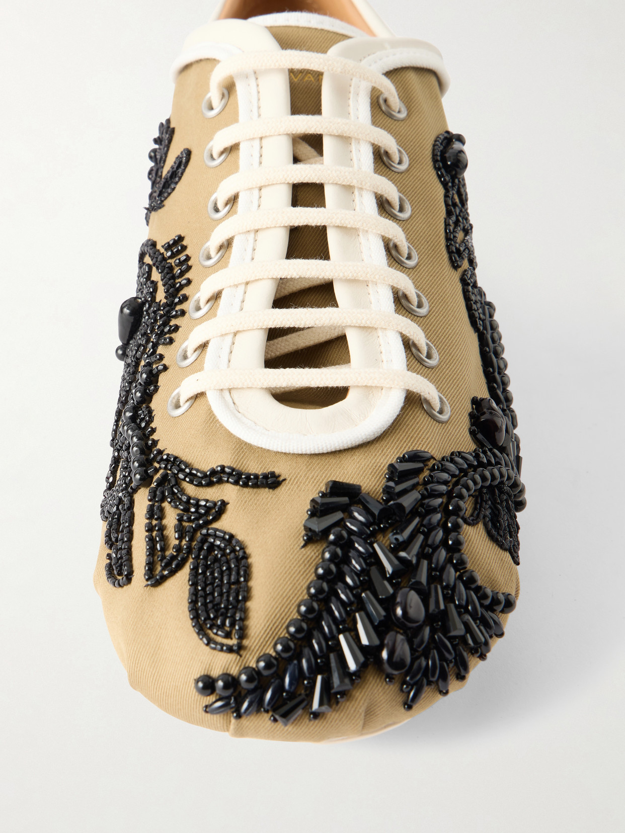 Embellished Leather-trimmed Sneakers - Brown