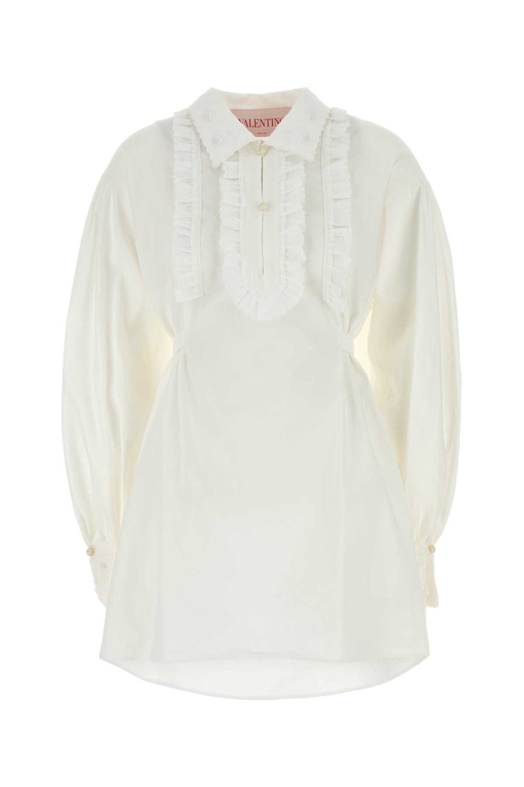 White Cotto Blend Shirt Dress