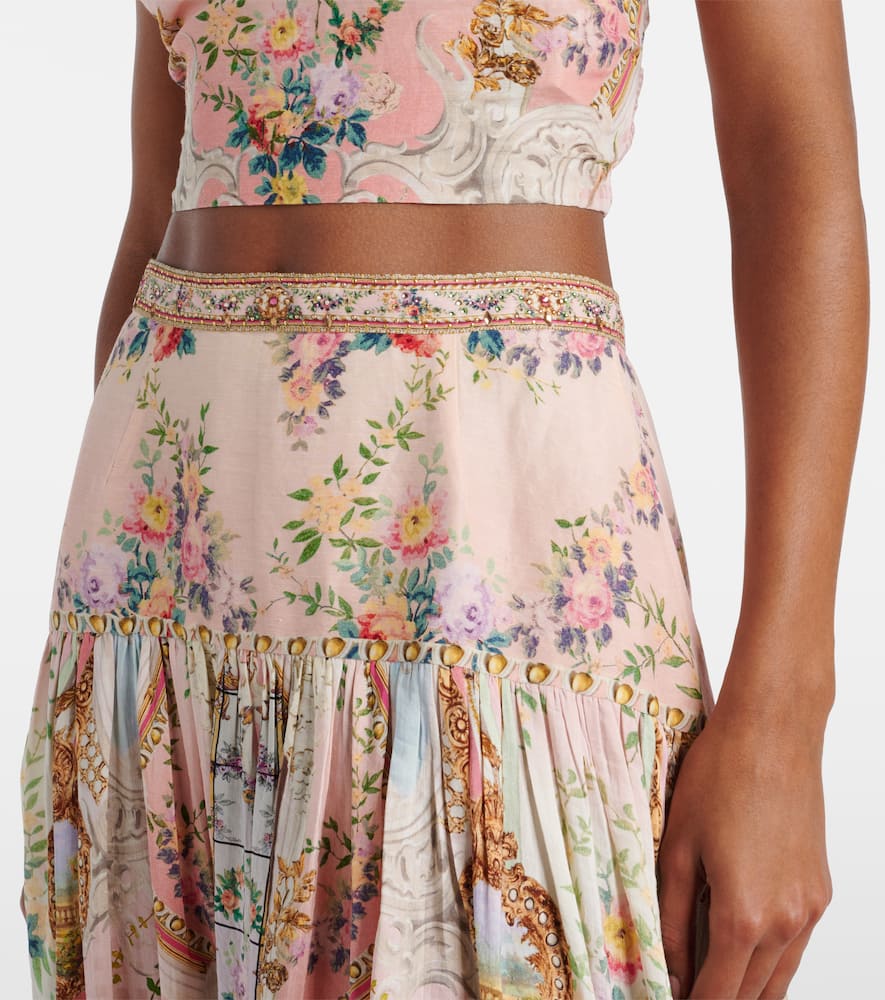 Gathered linen and silk maxi skirt