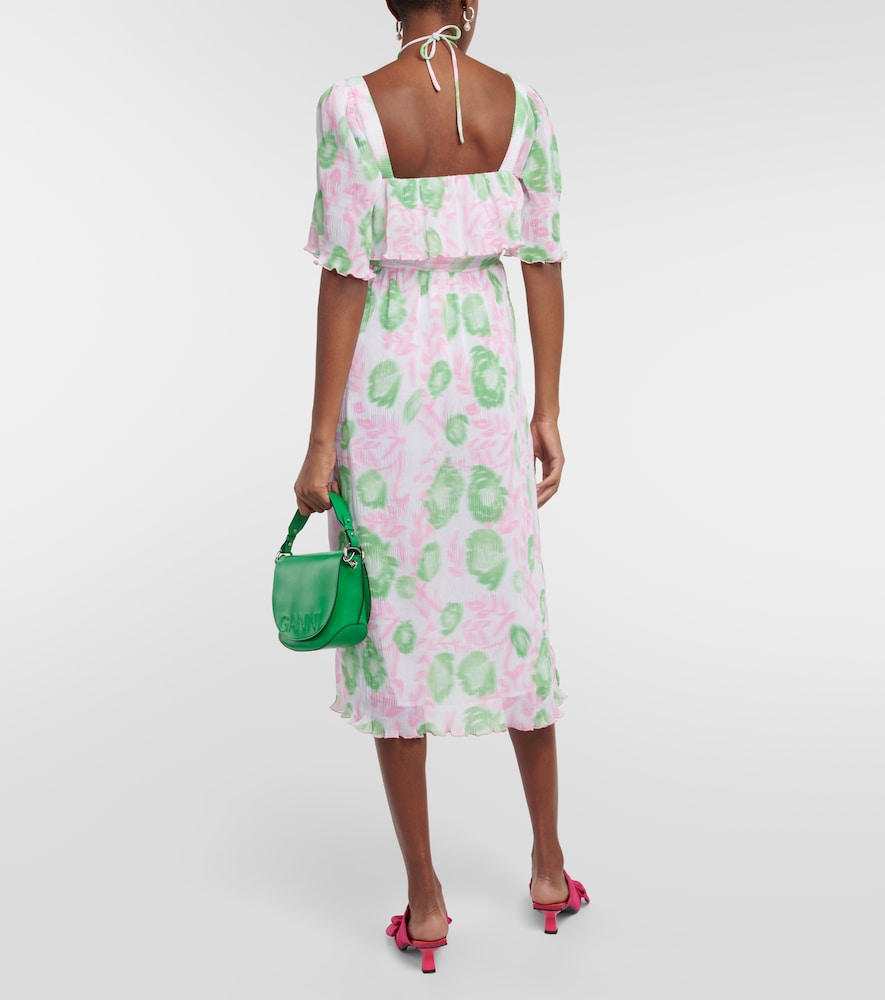 Ganni Floral pleated georgette midi dress