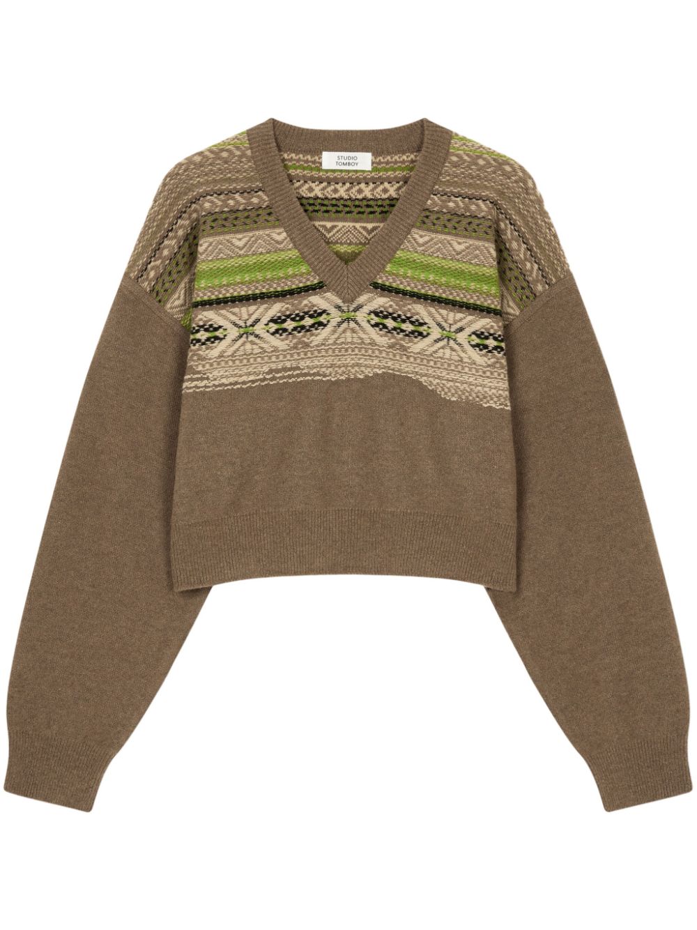 Patterned-detailed sweater - Neutrals
