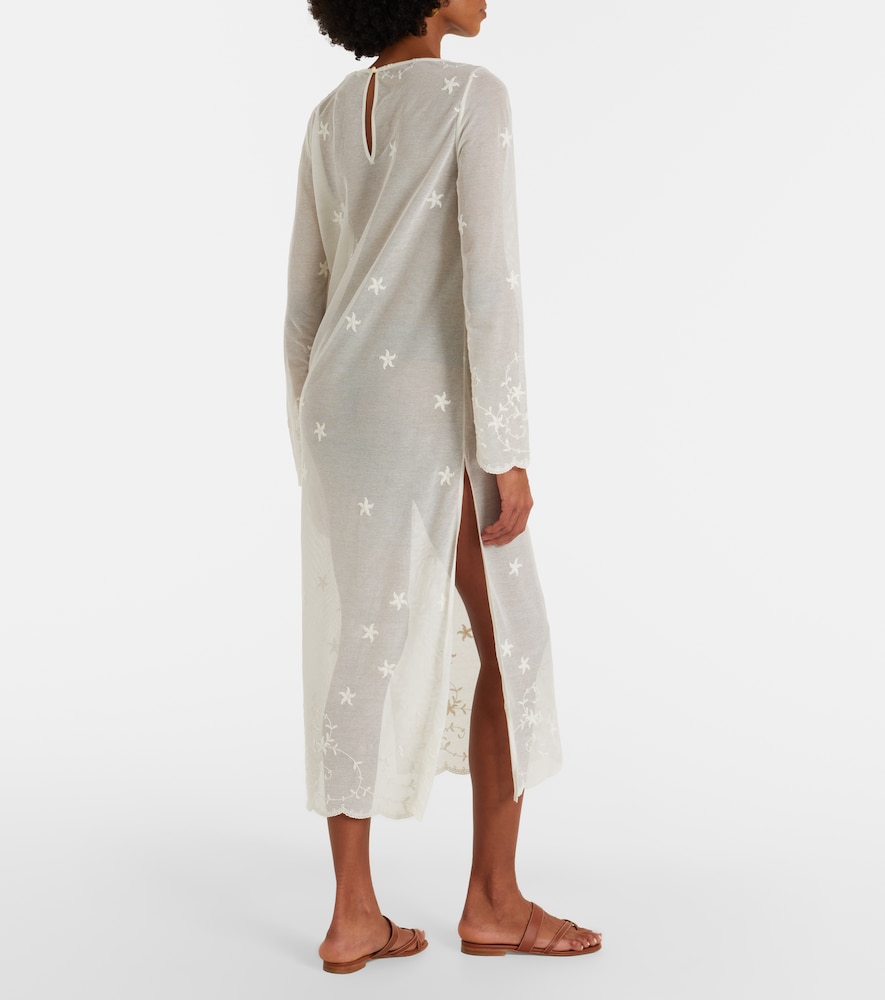 Cove embroidered sheer cotton tulle kaftan