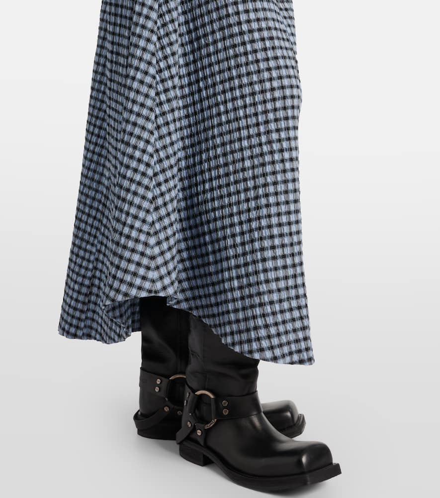 Gingham high-rise cotton-blend maxi skirt