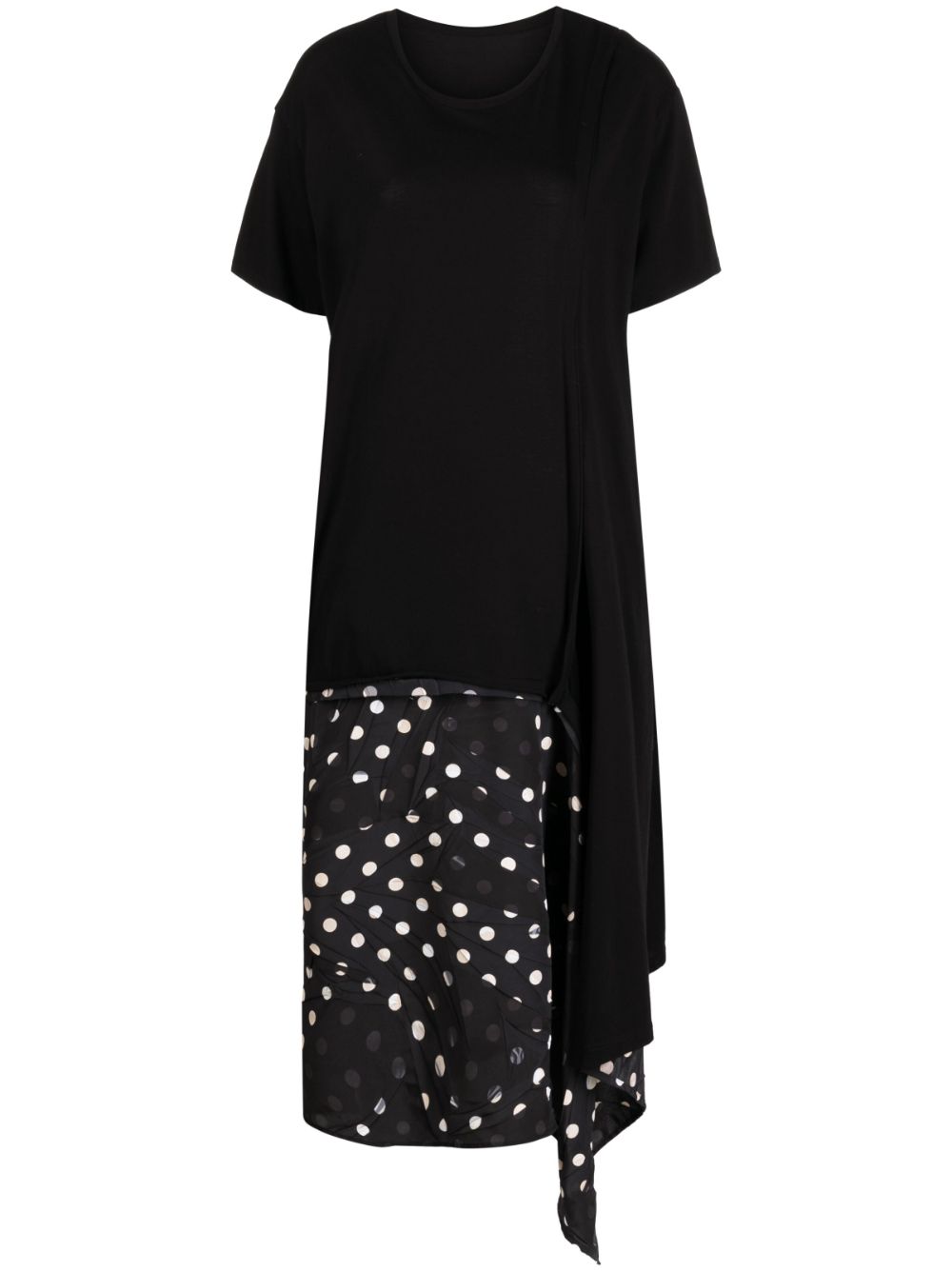Asymmetric polka-dot detailed dress - Black