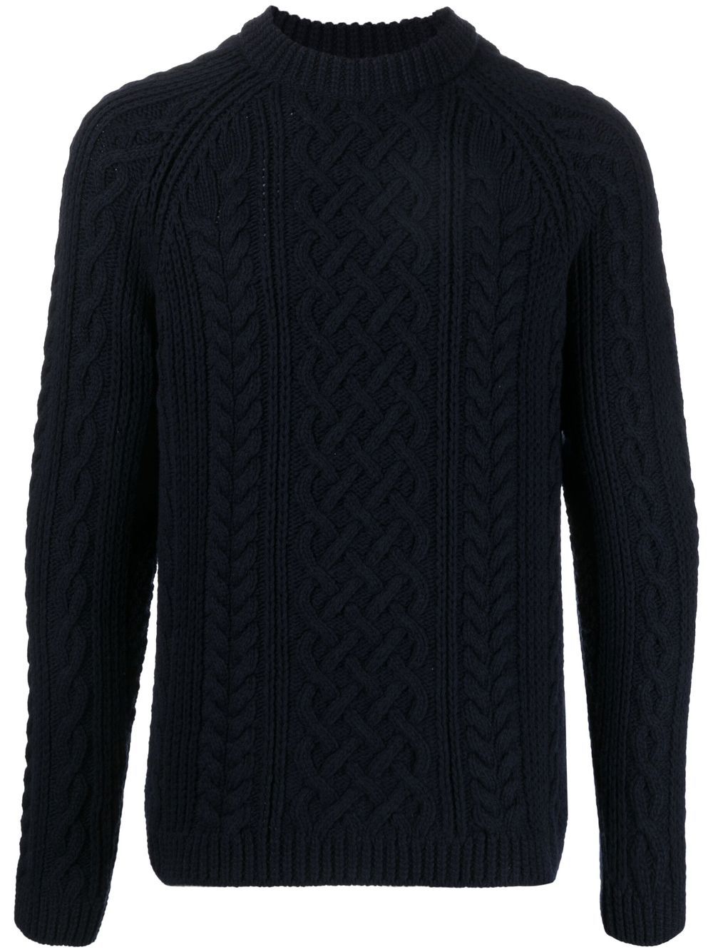 Logo-patch cable-knit wool jumper - Blue