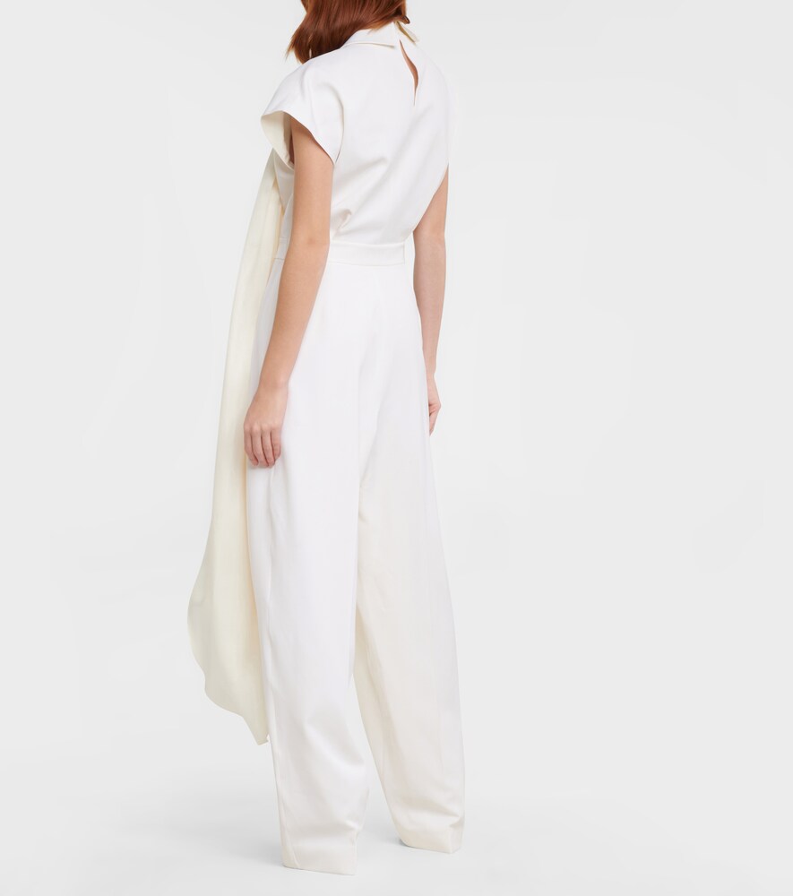 Bridal cape-detail wool jumpsuit