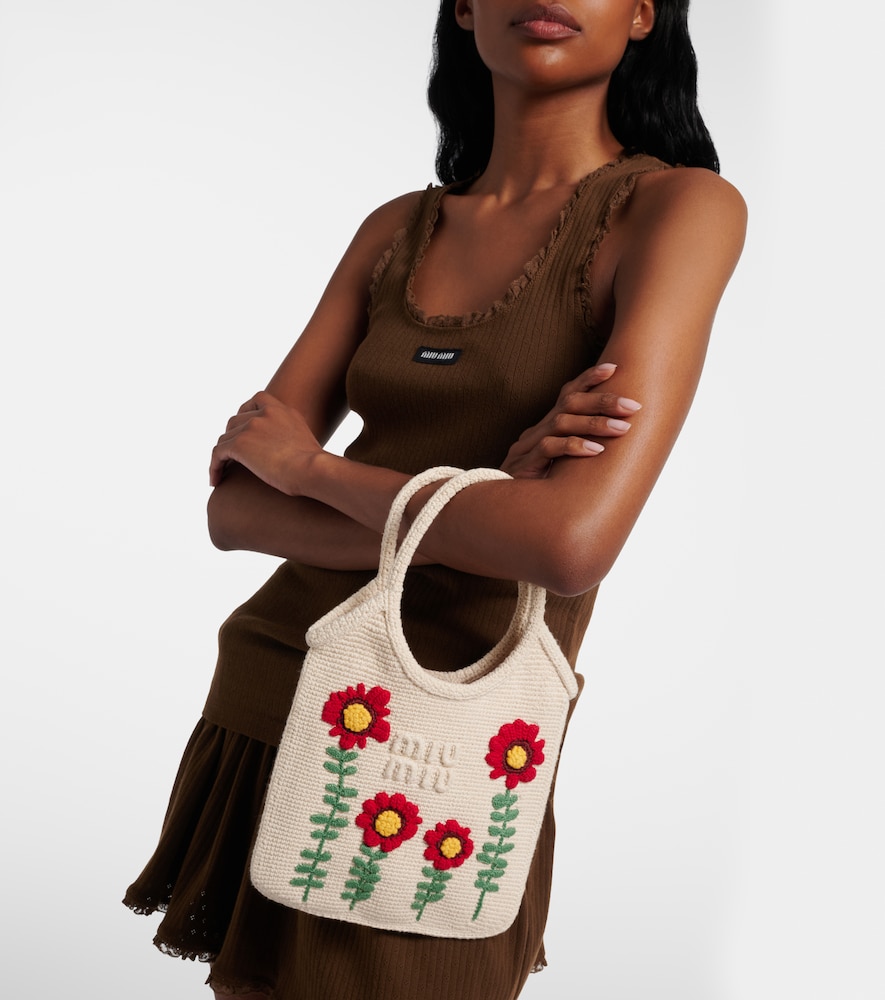 Ivy embroidered crochet tote bag