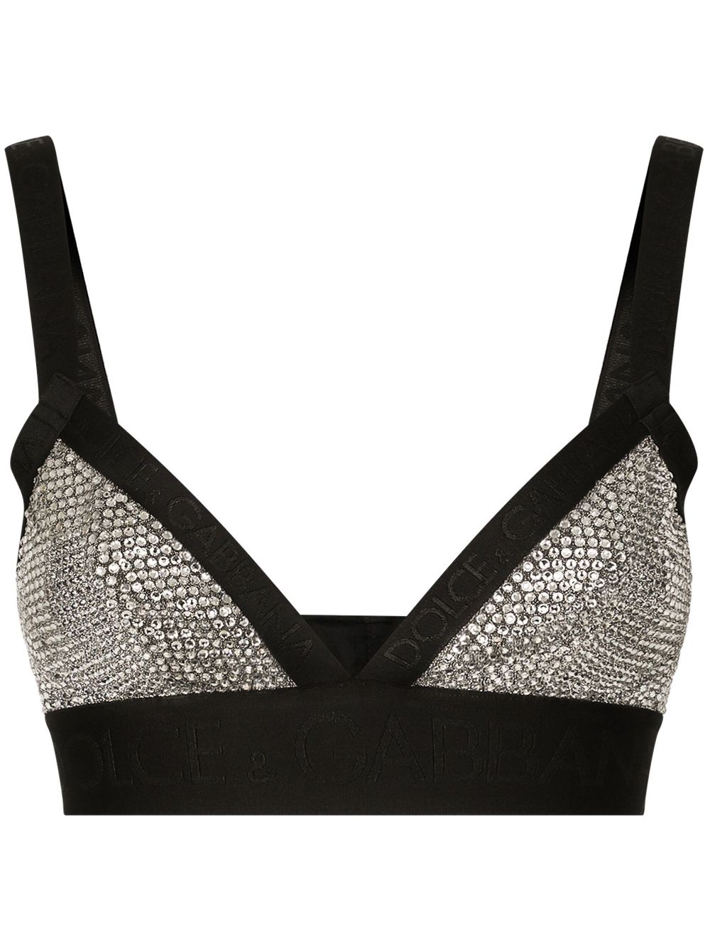 Rhinestone-embellished triangle bra - Black