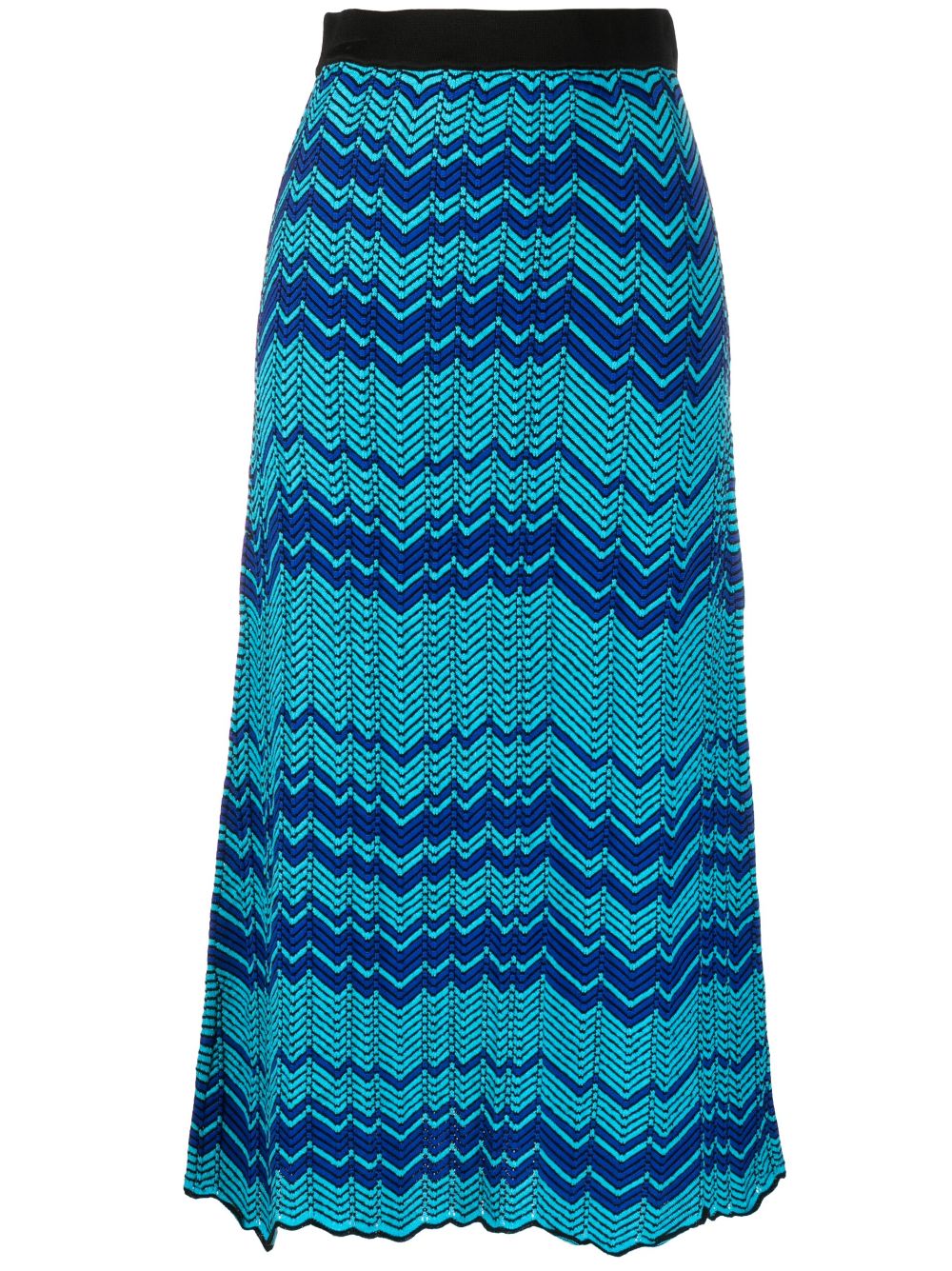 Palm zigzag pattern midi skirt - Blue