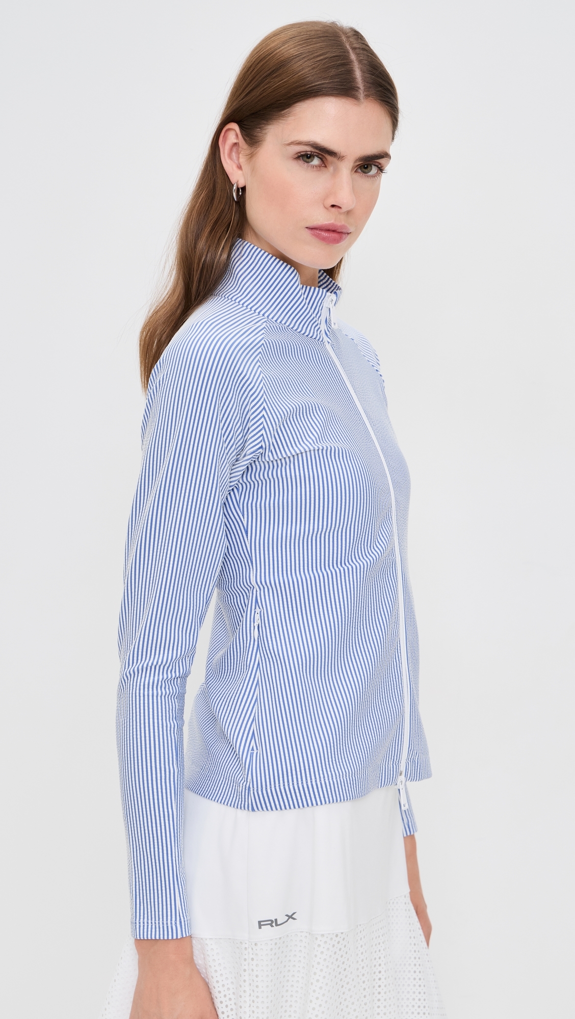 Seersucker Mock Neck Zip Jacket Blue Mist/Ceramic White