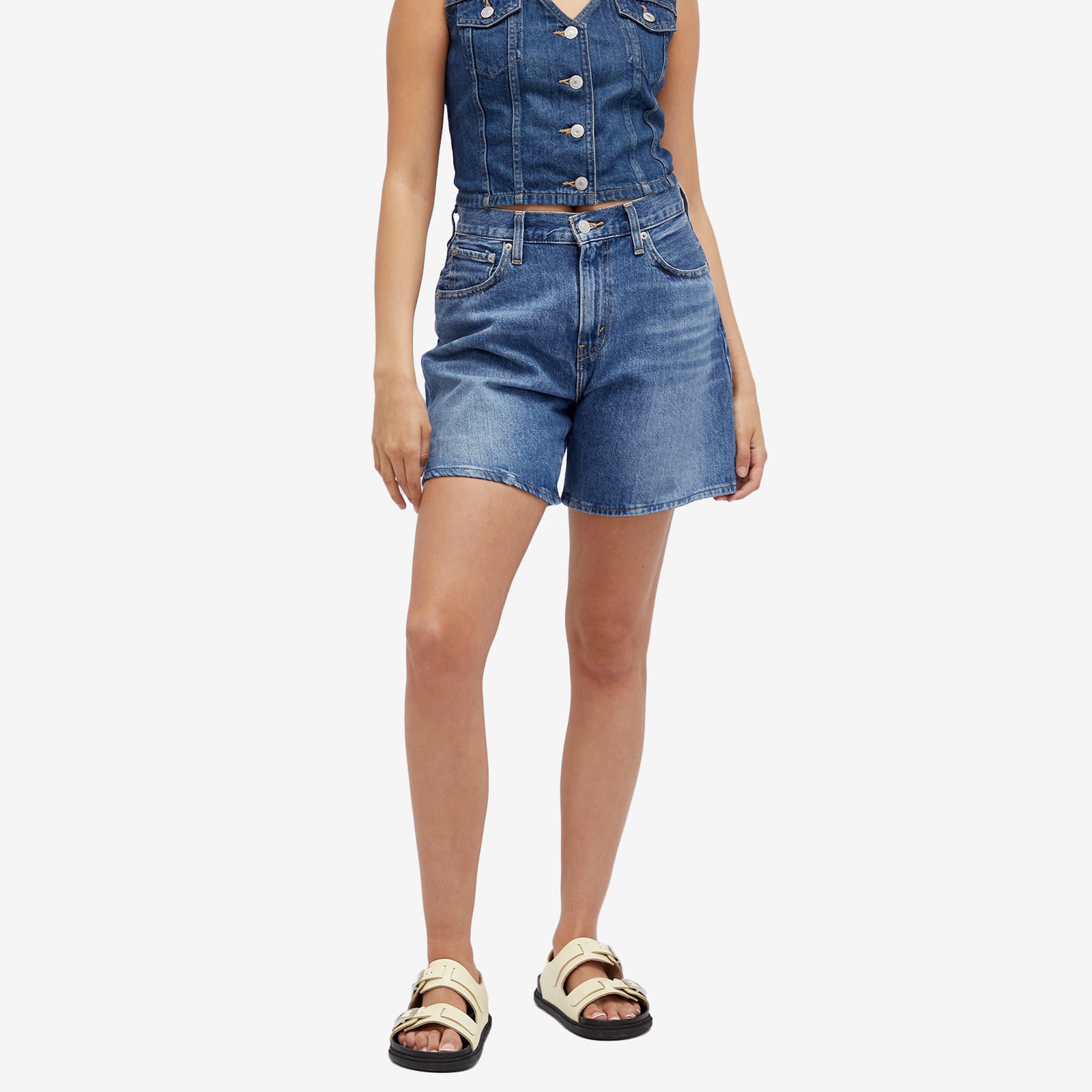 Women's High Rise Baggy Shorts in Blue, Size 26"