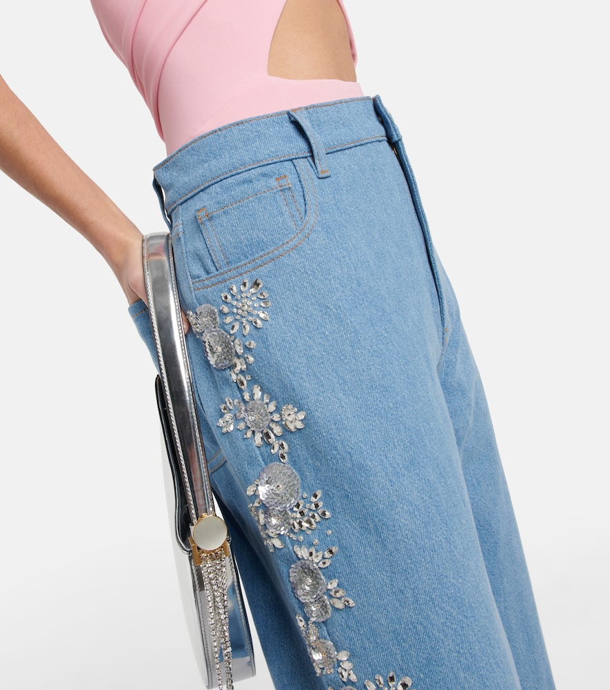 Embroidered wide-leg jeans