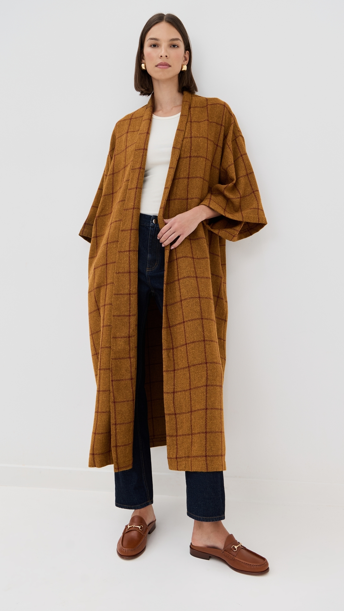 Camel Plaid Maxi Duster Camel One Size