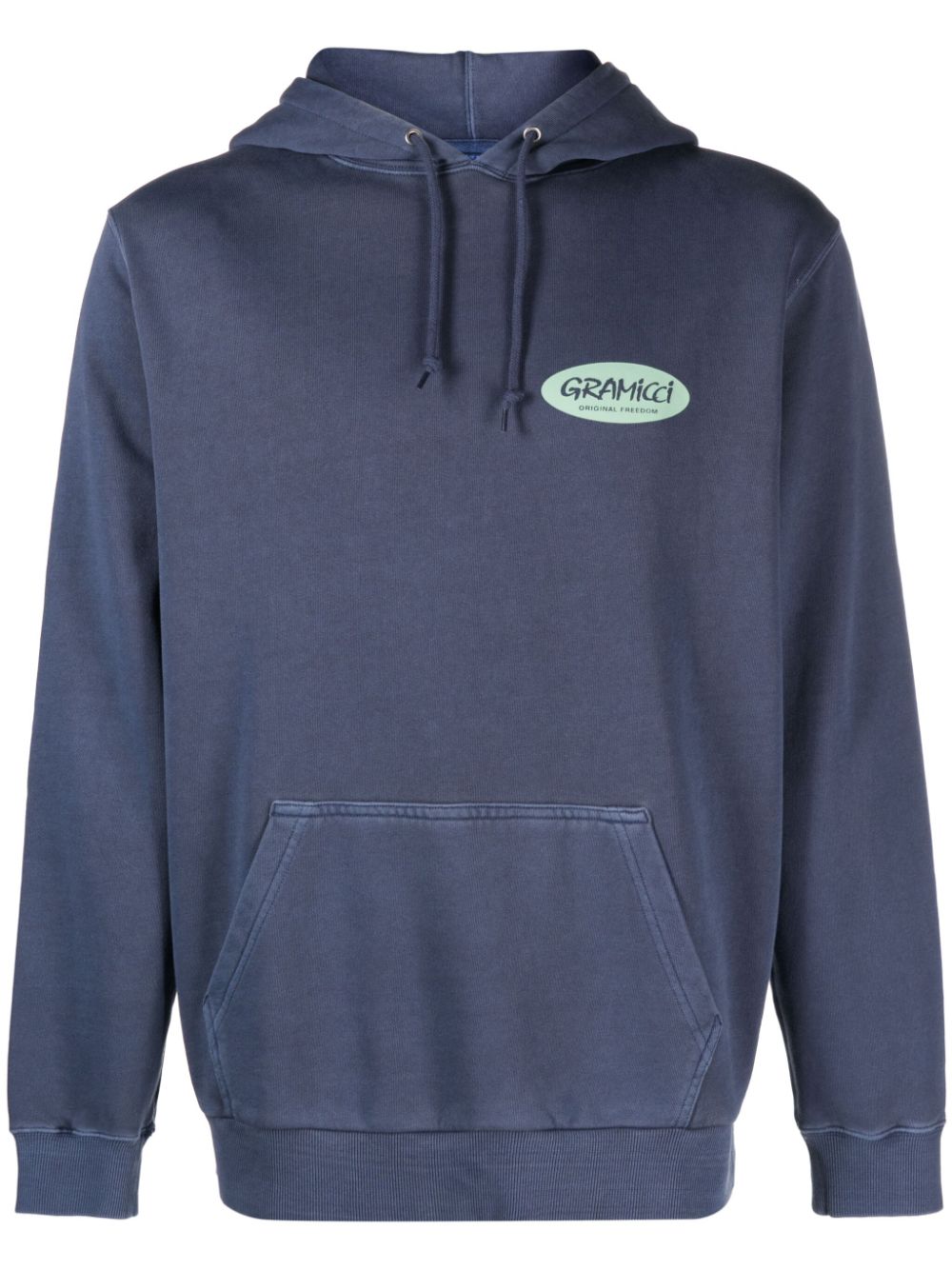 Logo-print cotton hoodie - Blue