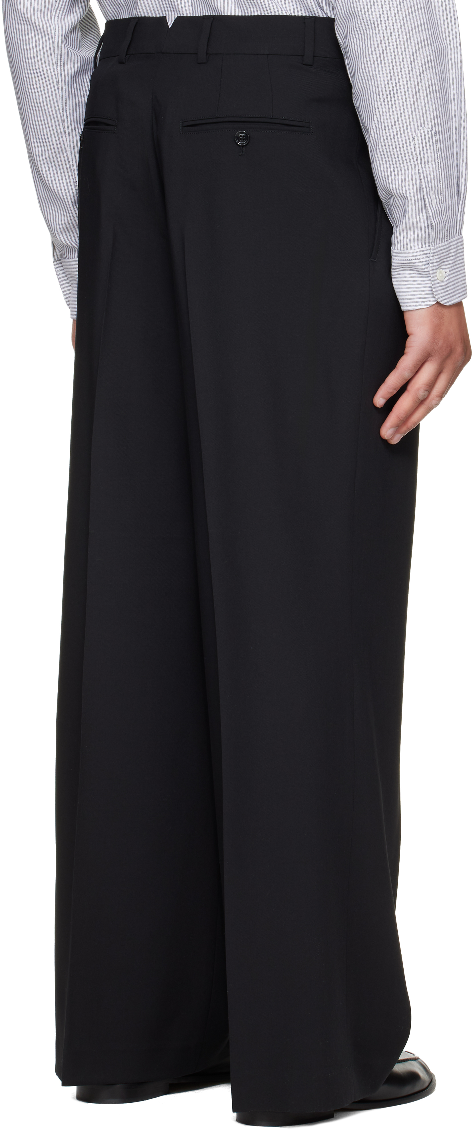 Black New Wool Low Waist Wide Trousers