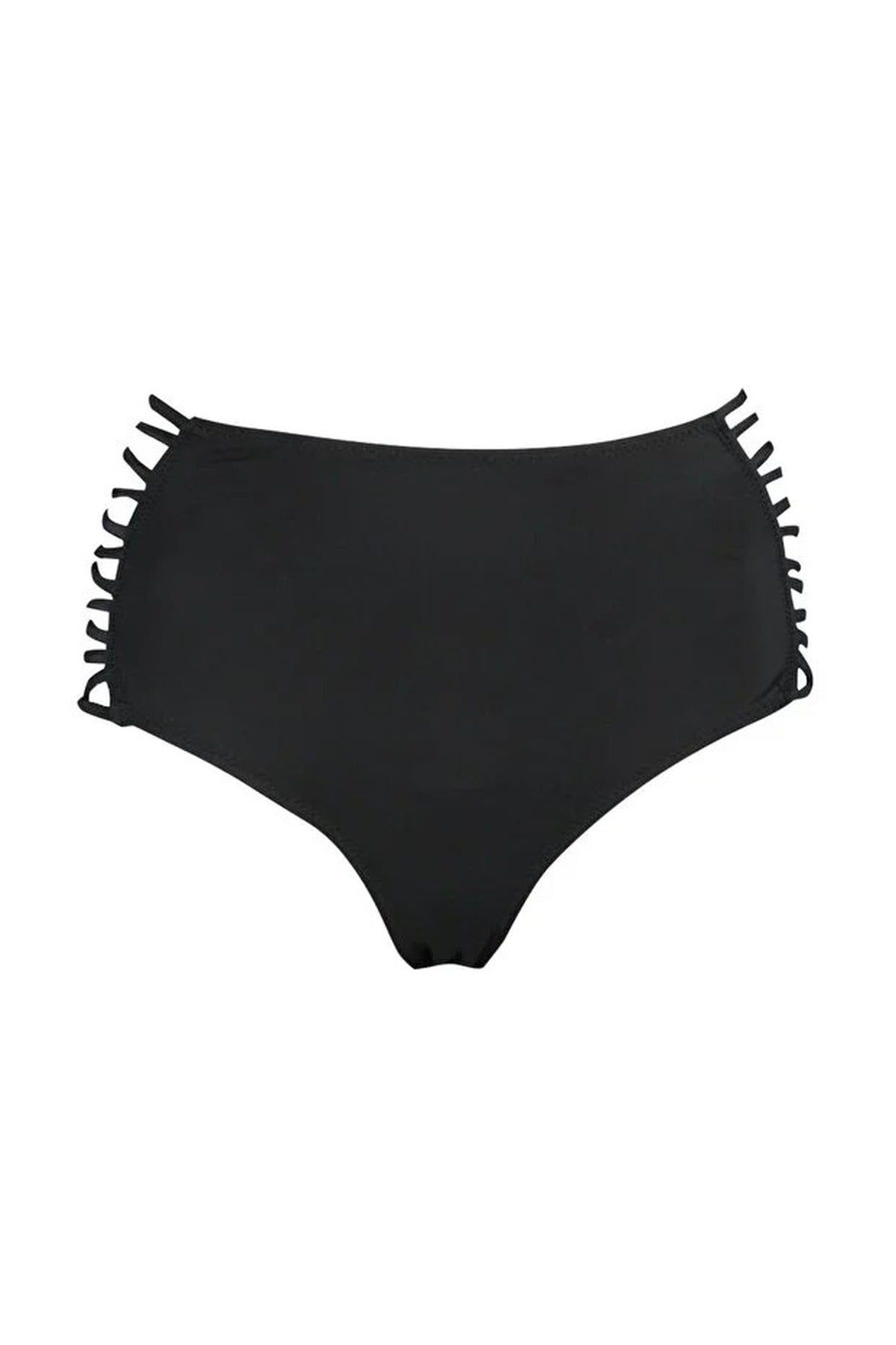 Wovcor Strappy Side Super High Waist Bikini Bottom With Cut Out Detail In Black
