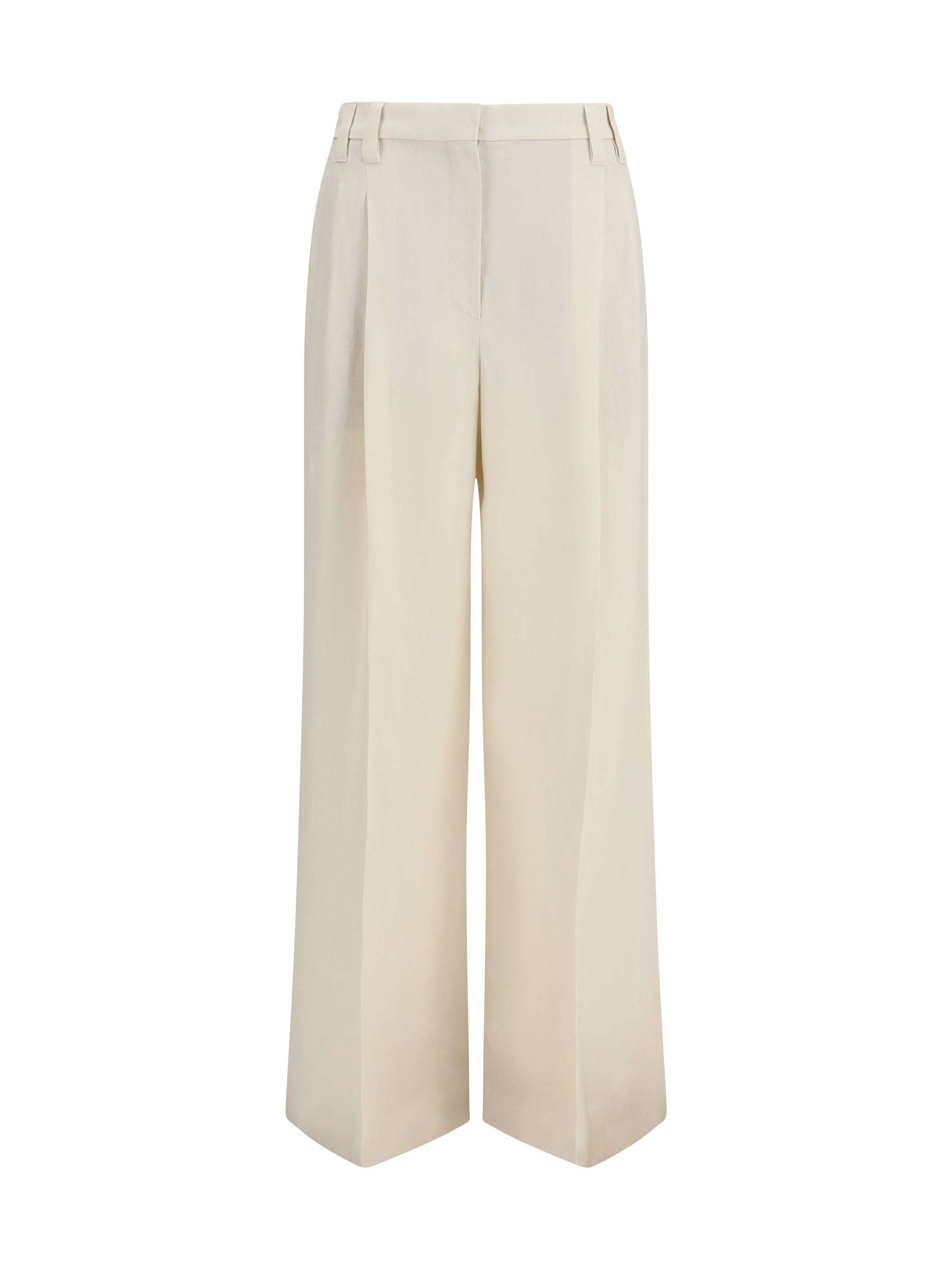 Wide-Leg Fluid Twill Trousers — Beige
