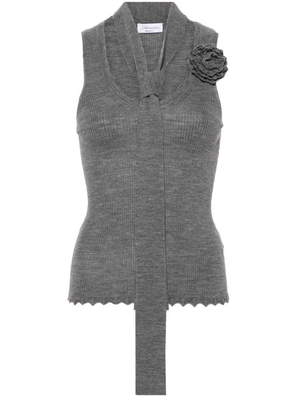 Floral-appliqué knitted tank top - Grey