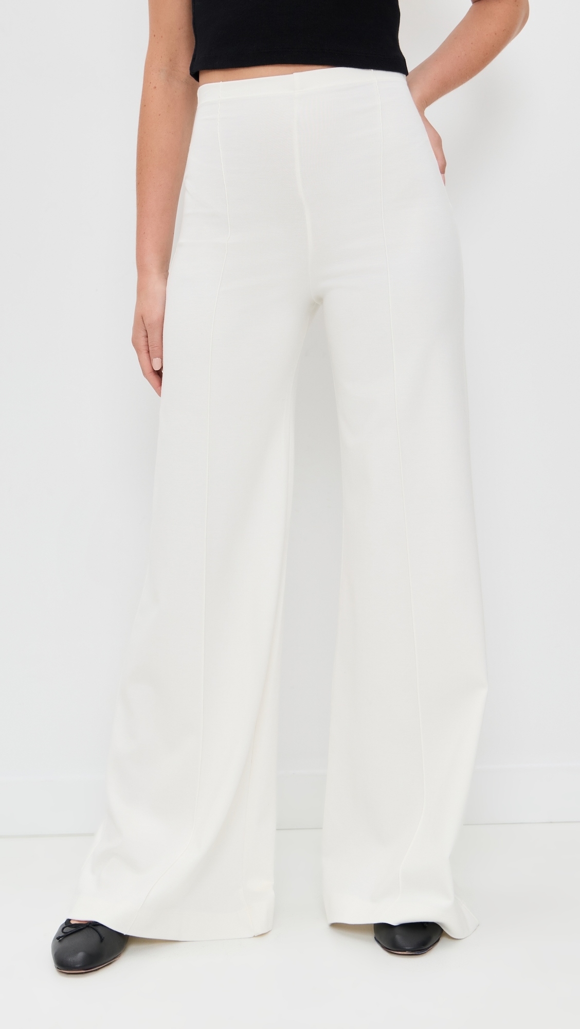 Ponte Knit Wide Leg Pants Off White