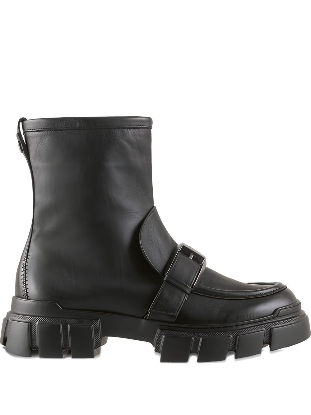 Power chunky-sole leather ankle boots - Black