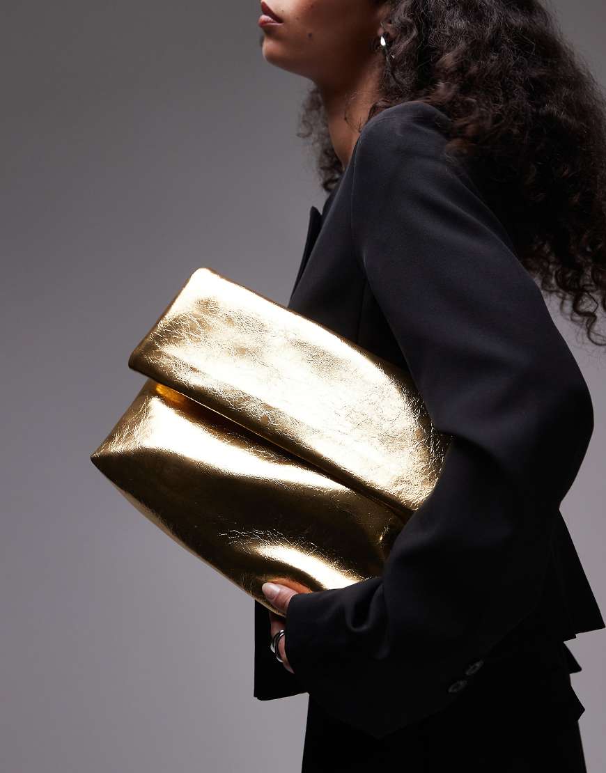 Georgia folded clutch grab bag in gold