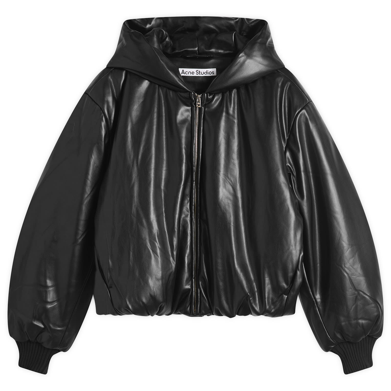 Women's Offy Grainy Faux Leather Hooded Coat Black