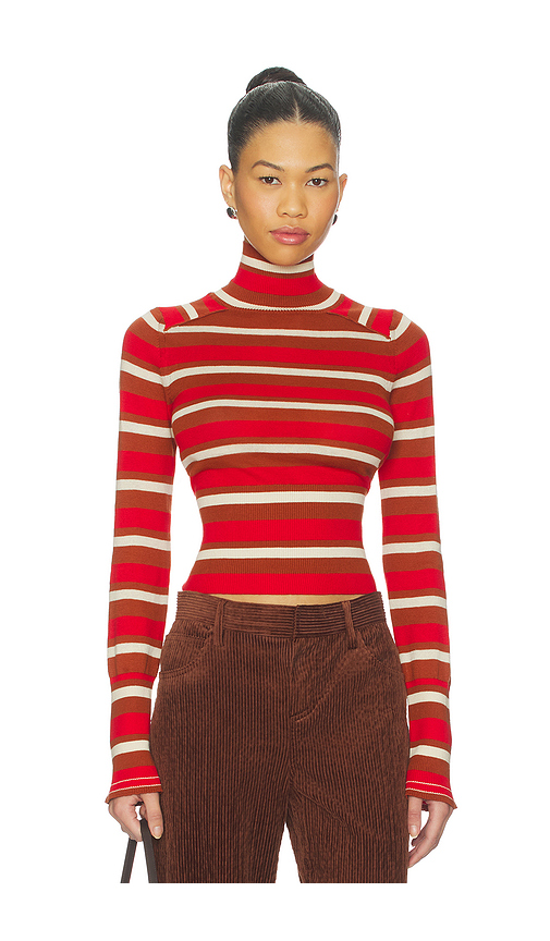 Free People GESTREIFTER ROLLKRAGENPULLOVER BREEZE in Red. Größe L. Also in M, S