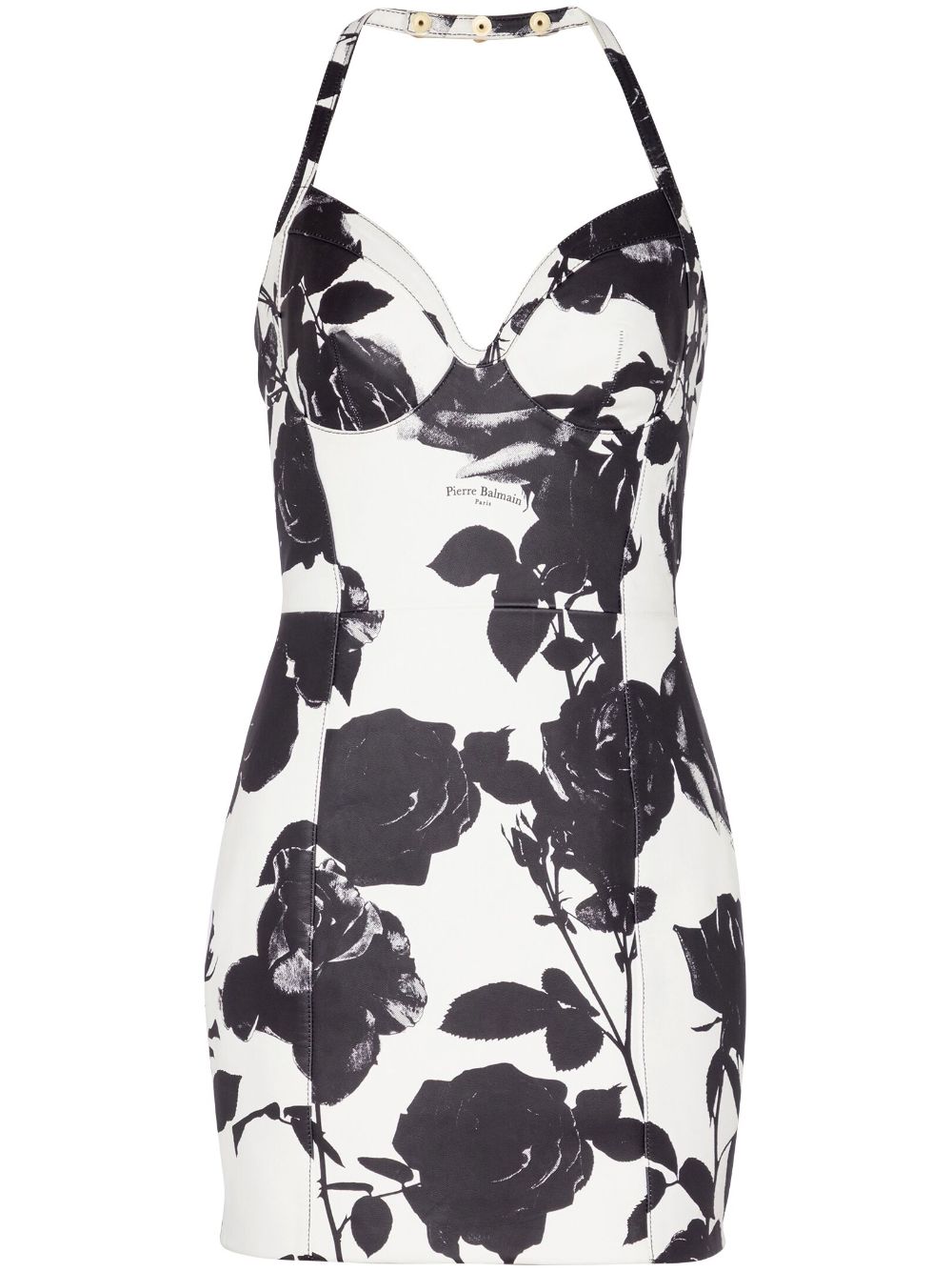 Floral-print leather minidress - White
