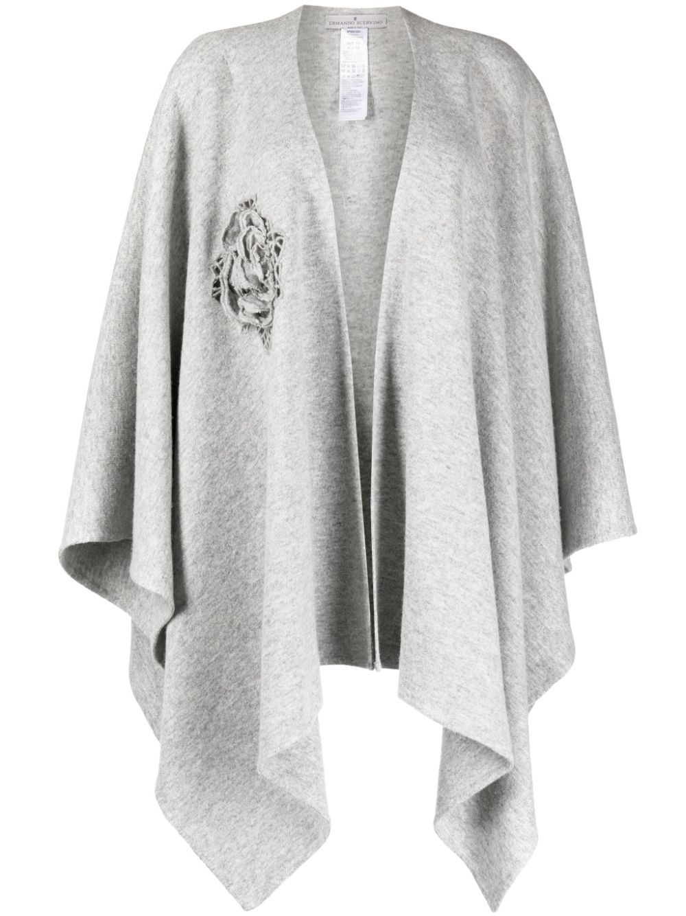 Floral-appliqué asymmetric cardi coat - Grey