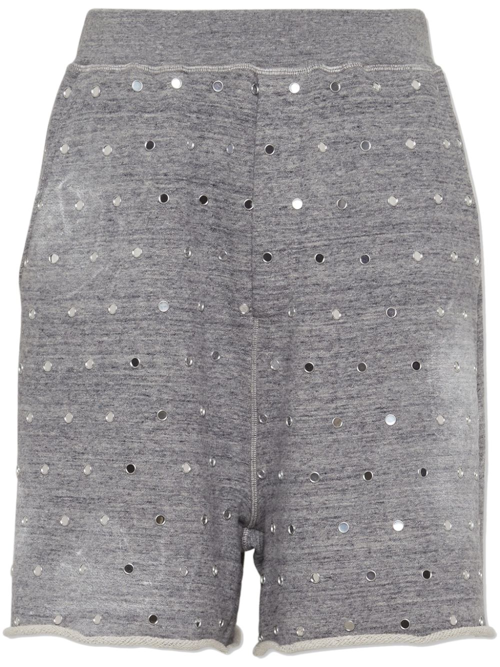 Eyelet-embellished mélange-effect track shorts - Grey
