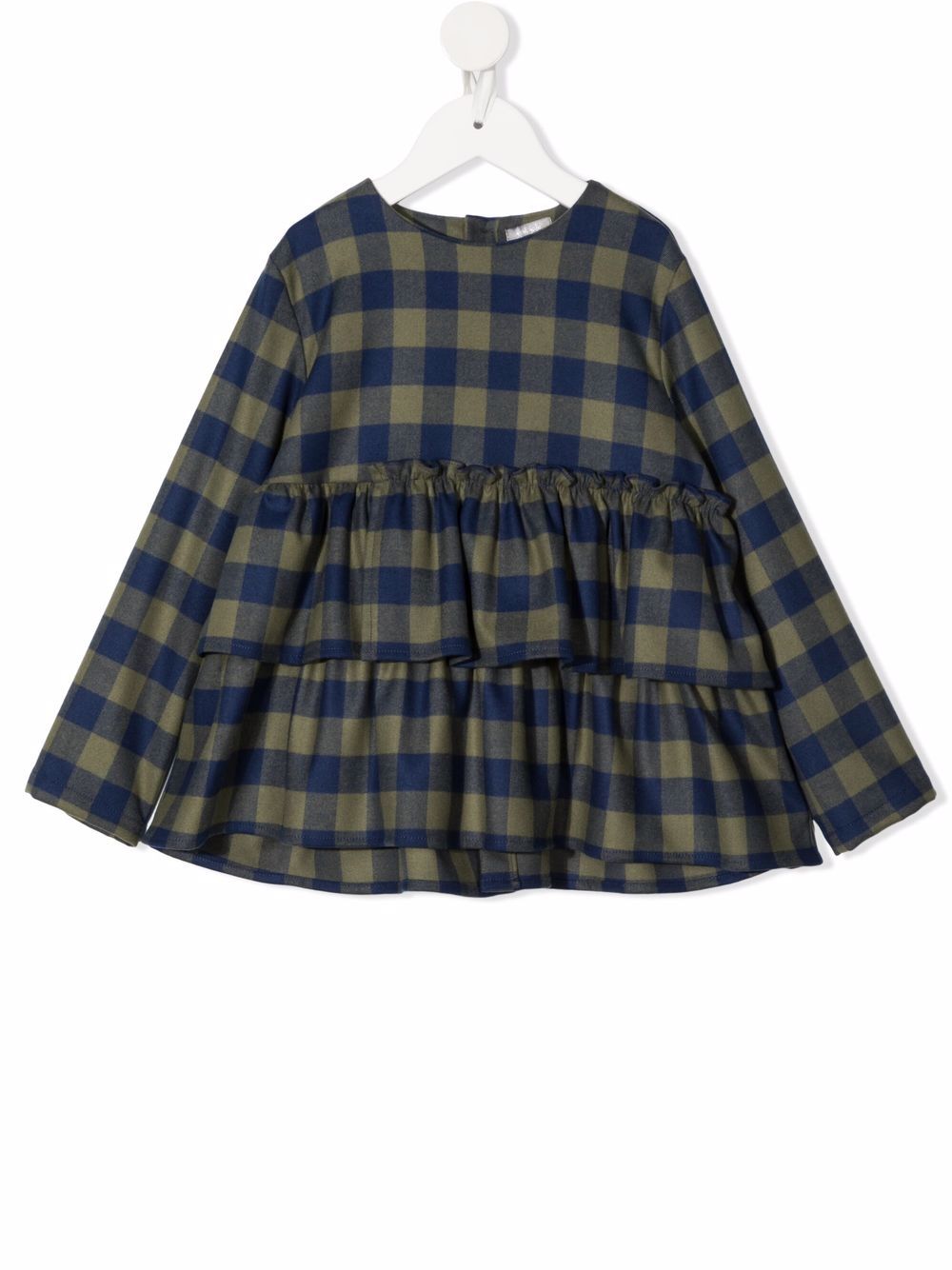 Gingham-check smocked blouse - Blue