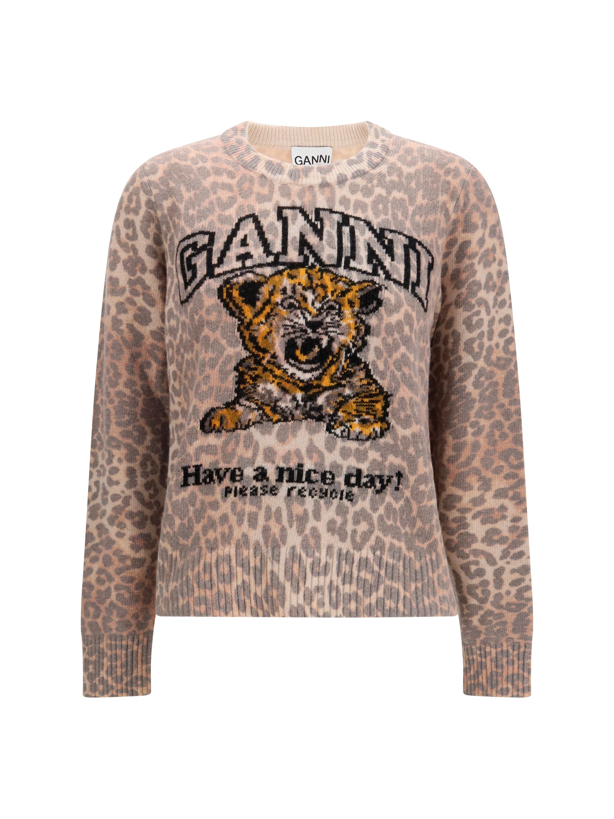 Tiger-Print Sweater — Beige