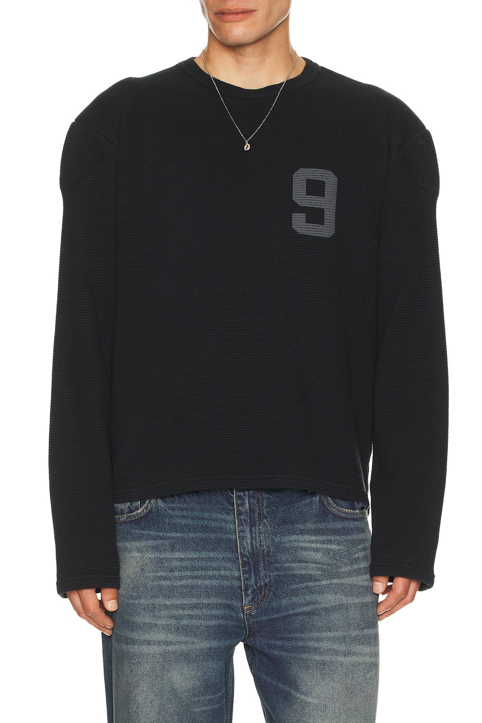 MISBHV 9 Padded Waffle Long Sleeve Tee in Black. S. Also in L, M, XL/1X
