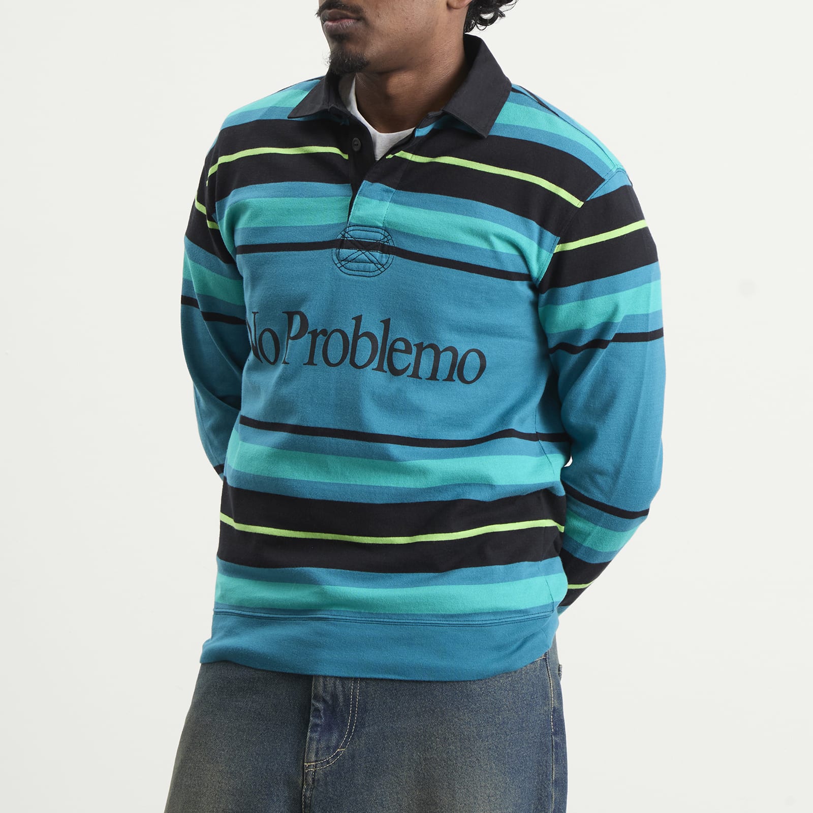 Men's Striped Rugby Shirt in Aqua