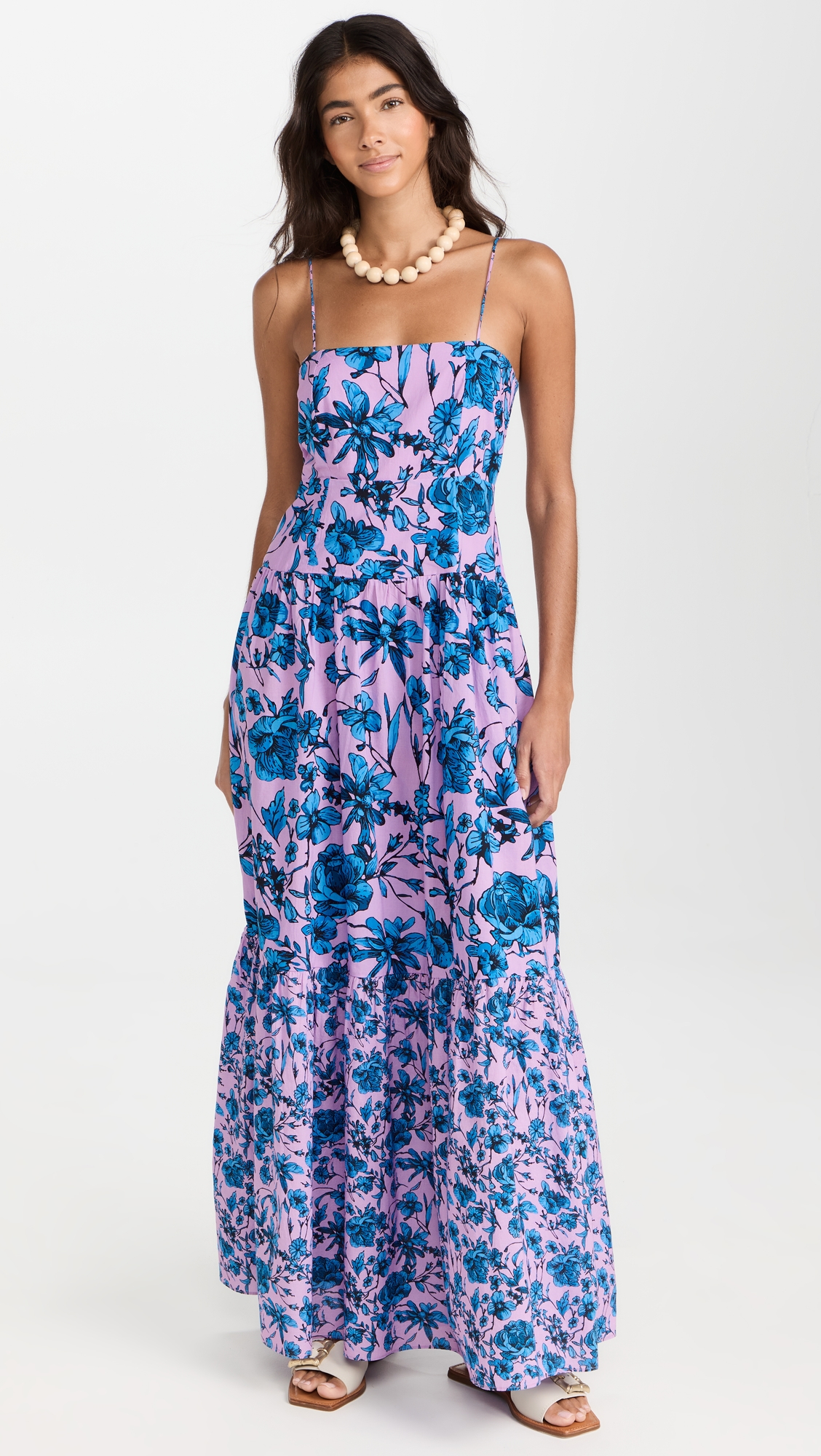 Square Neck Maxi Dress Lilac Print 