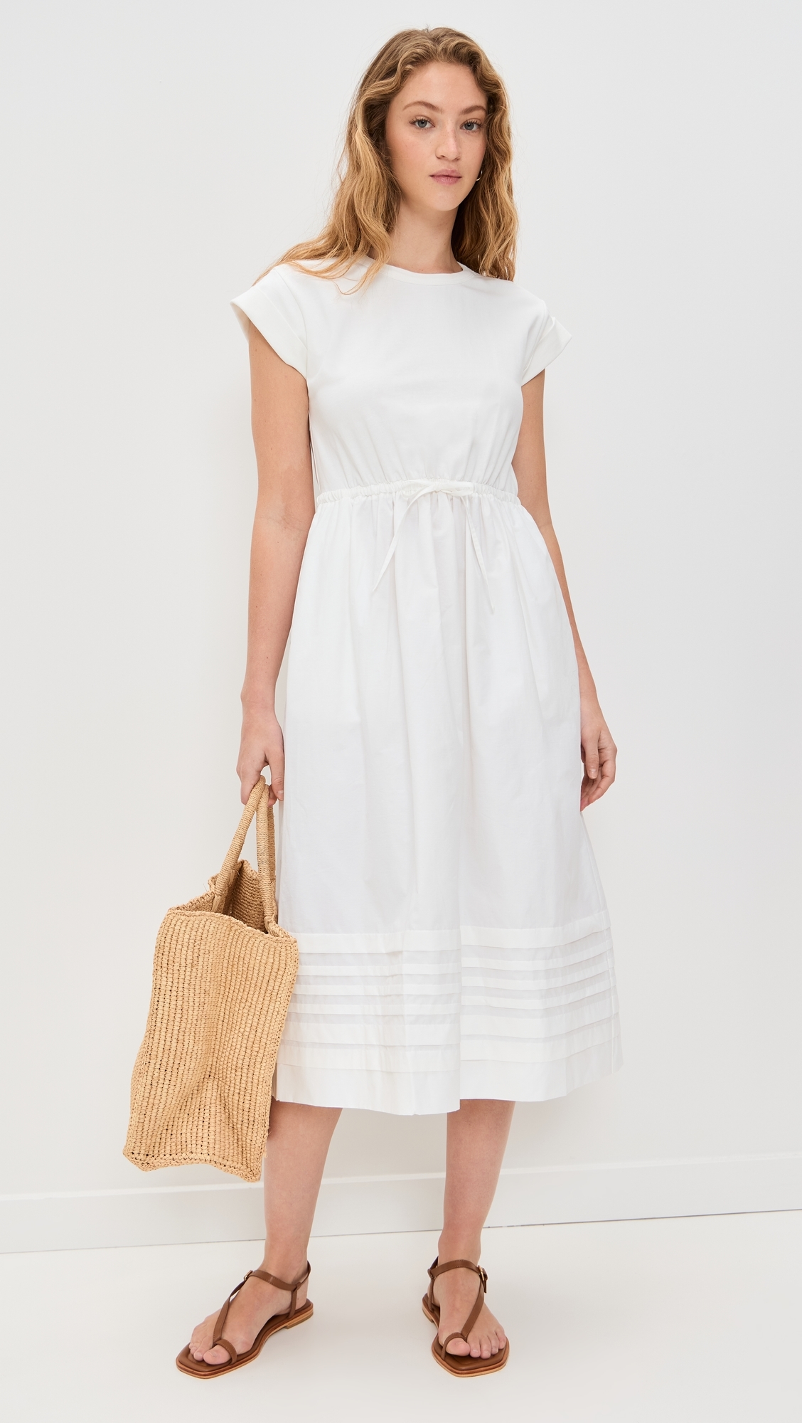 T Shirt Dress with Shirring White