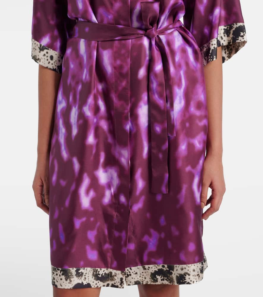 Belted printed silk shirt dress