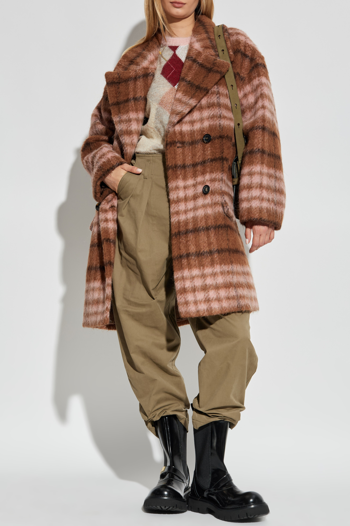 Checked Coat, Women's, Brown