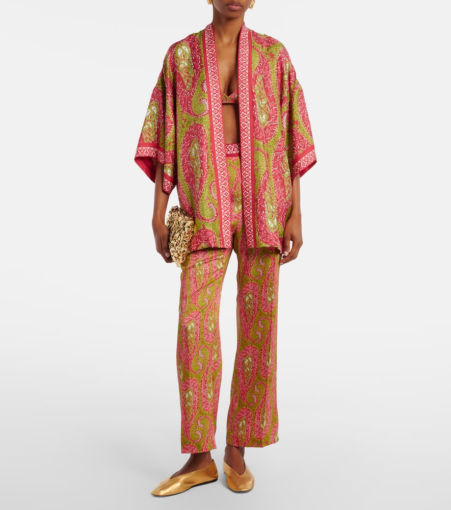 Printed silk twill wrap coat