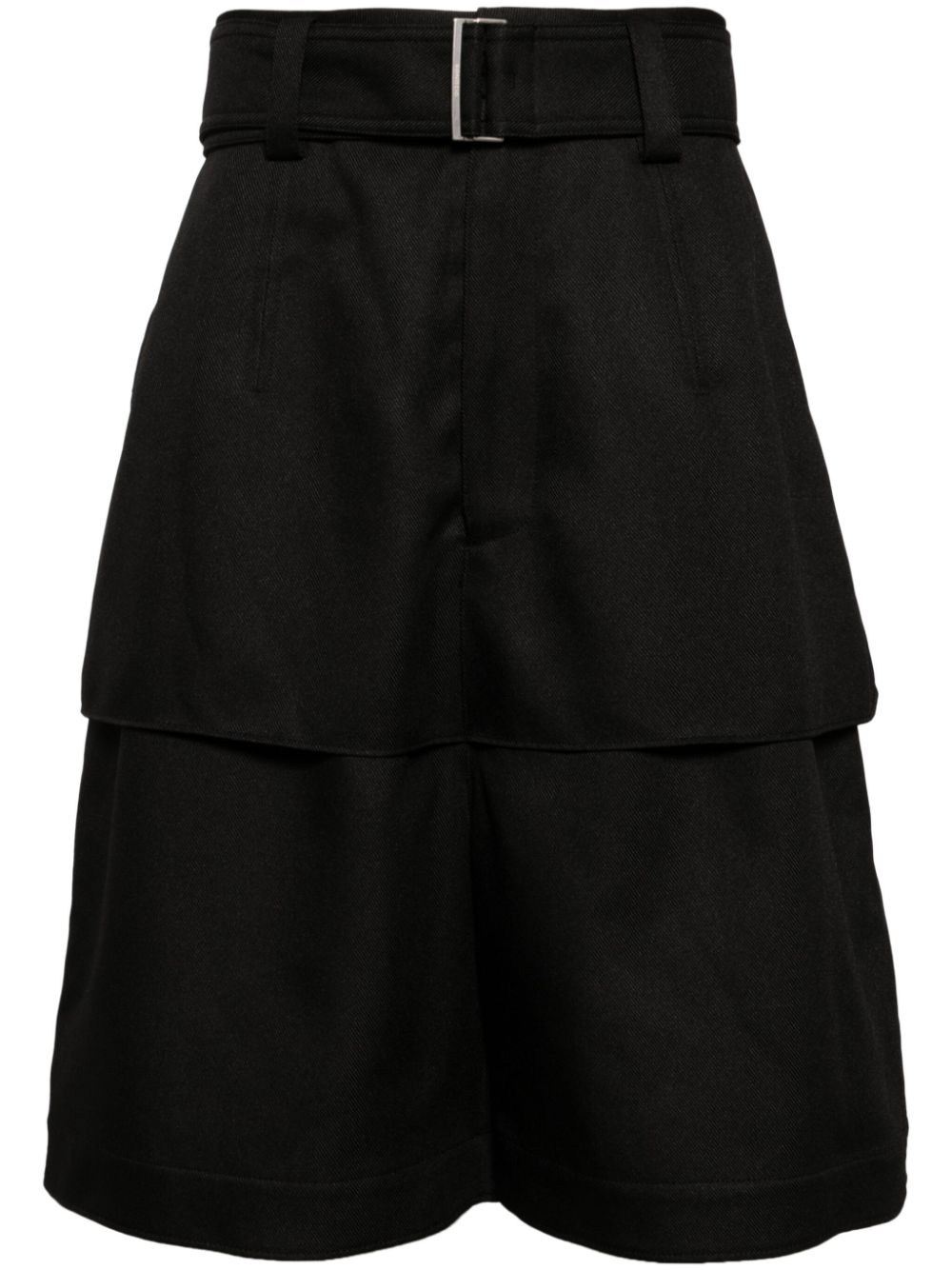 Layered-design wide-leg shorts - Black