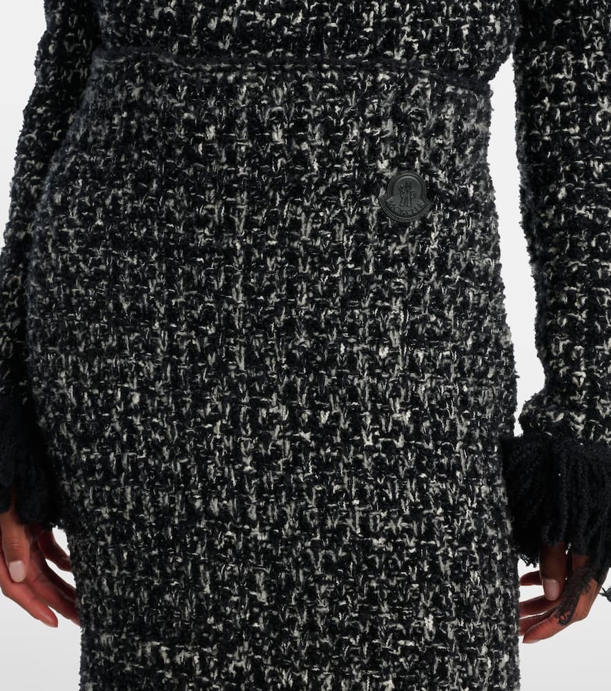 Fringed wool-blend pencil skirt