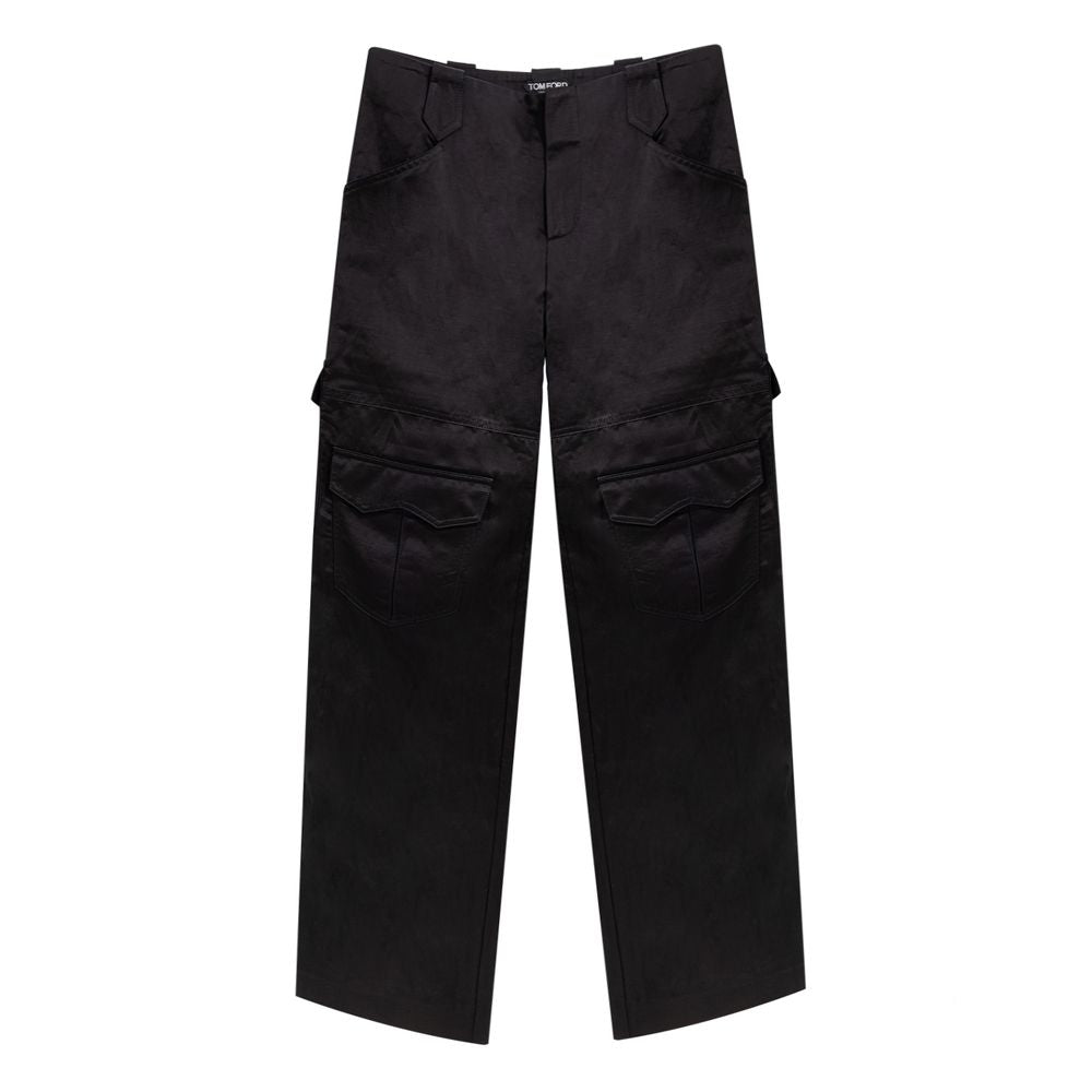 Viscose-Linen Blend Cargo Pants — Black