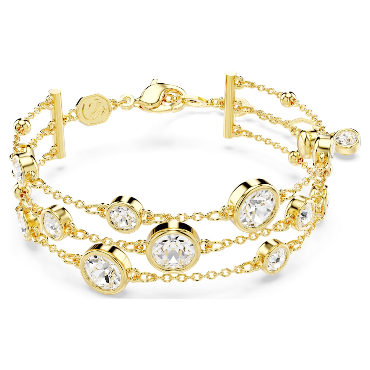 Imber wide bracelet, Round cut, White, Gold-tone plated