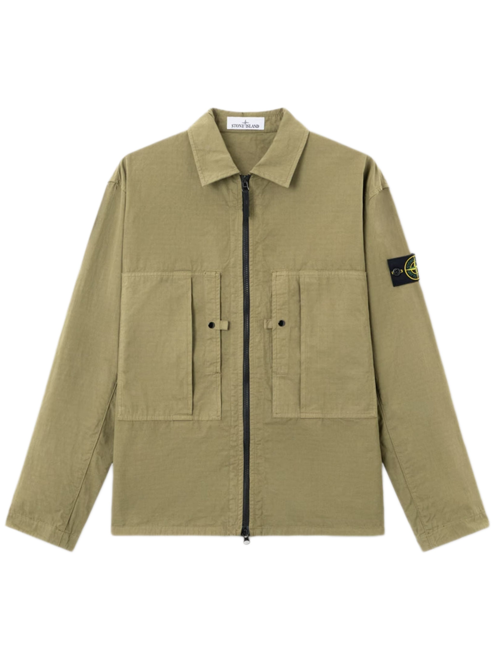 -Inspired Cotton Utility Jacket with Snap Patch Pockets and Two-Way Zip