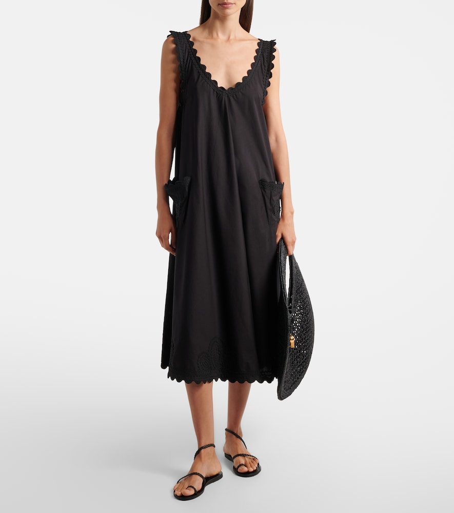 Embroidered scalloped cotton poplin midi dress