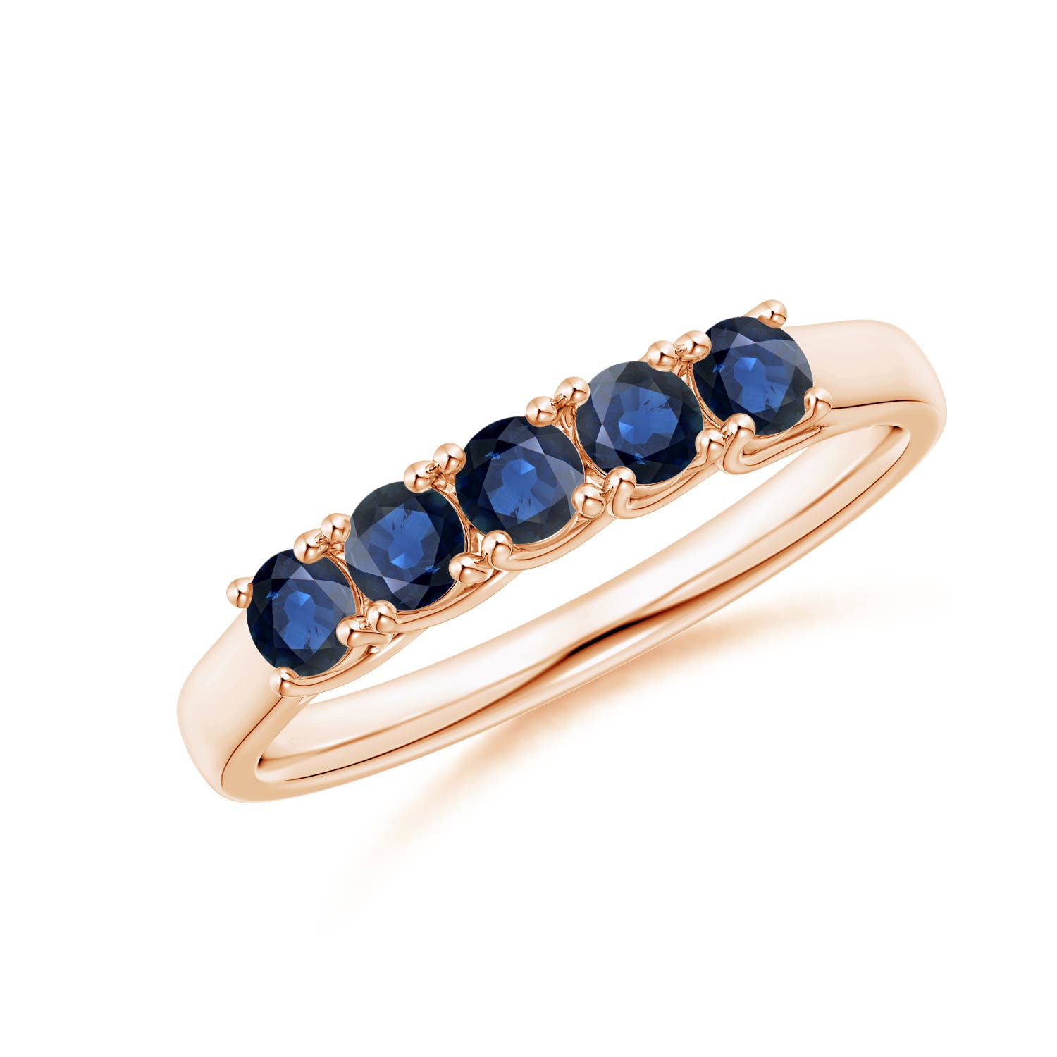 Angara 0.6 Carat Half Eternity Five Stone Blue Sapphire Wedding Band in 18K Rose Gold