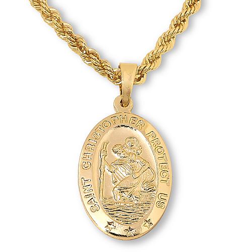 Bellezza Bronze St. Christopher Medallion Pendant with Chain