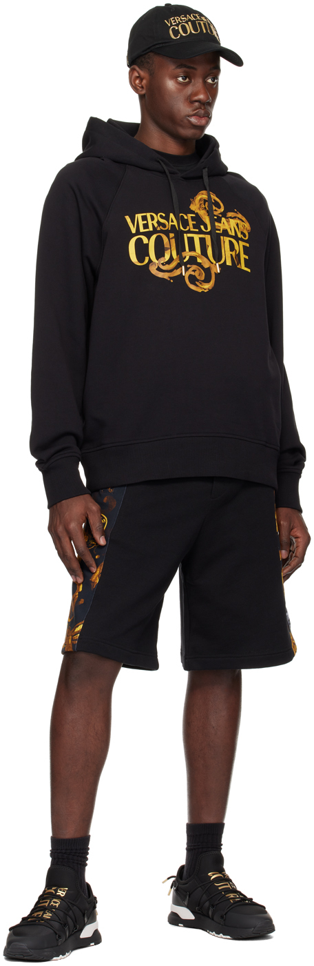 Versace Jeans Couture Black & Gold Watercolor Couture Shorts