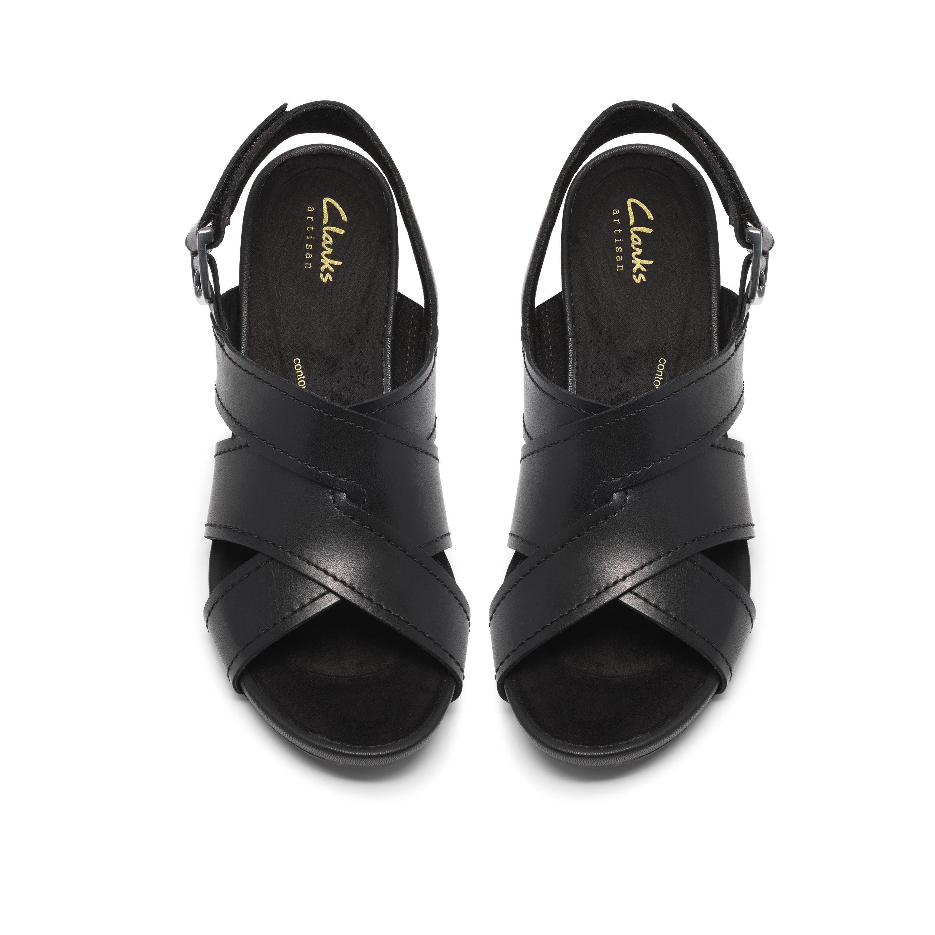 Clarks Women's Kymber Shine Black Leather Heeled Sandals | : 5/Standard Fit